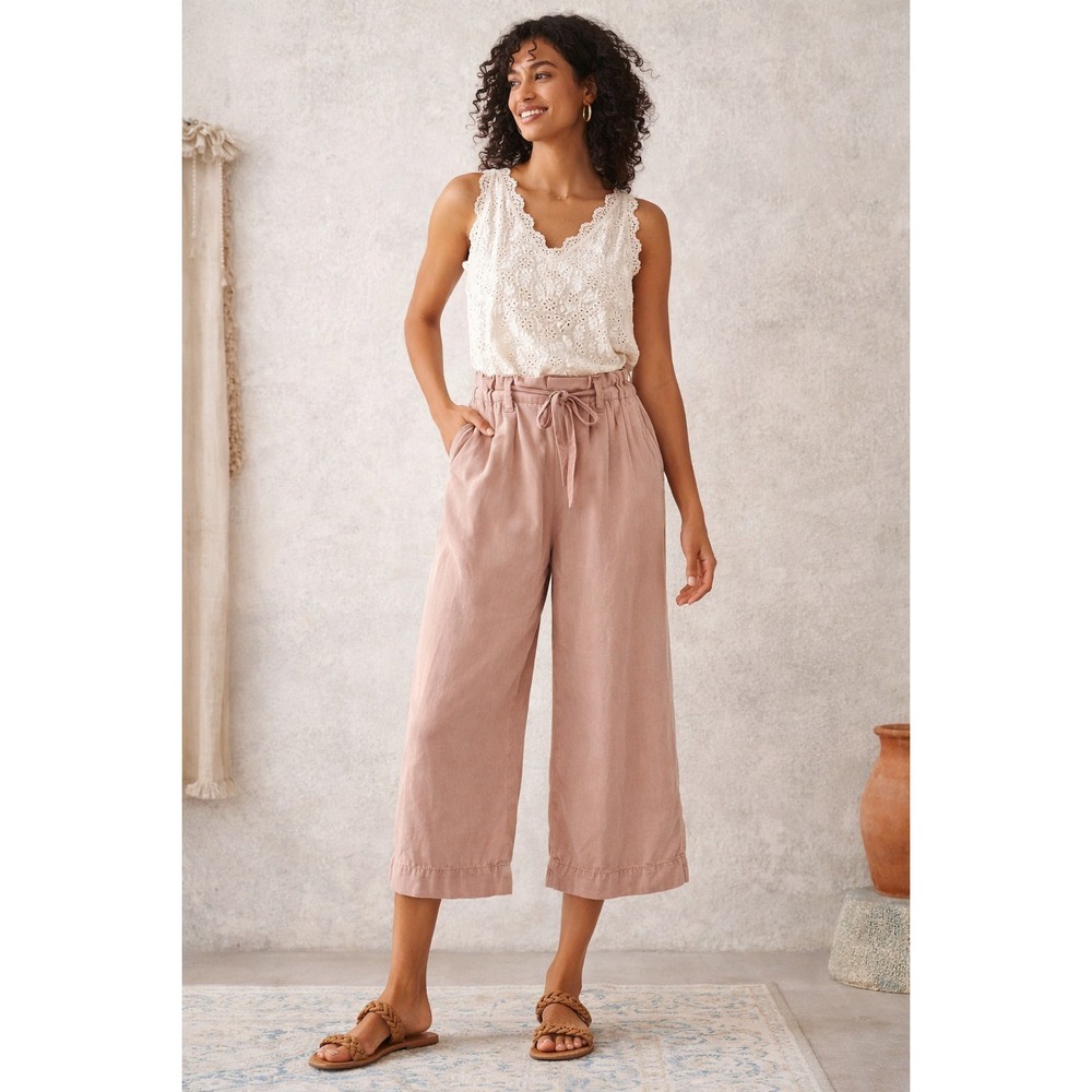 By Anthropologieโ Pants Sz 6 Pink Wide Leg Paperbag Lyocell Cotton Loose No Belt